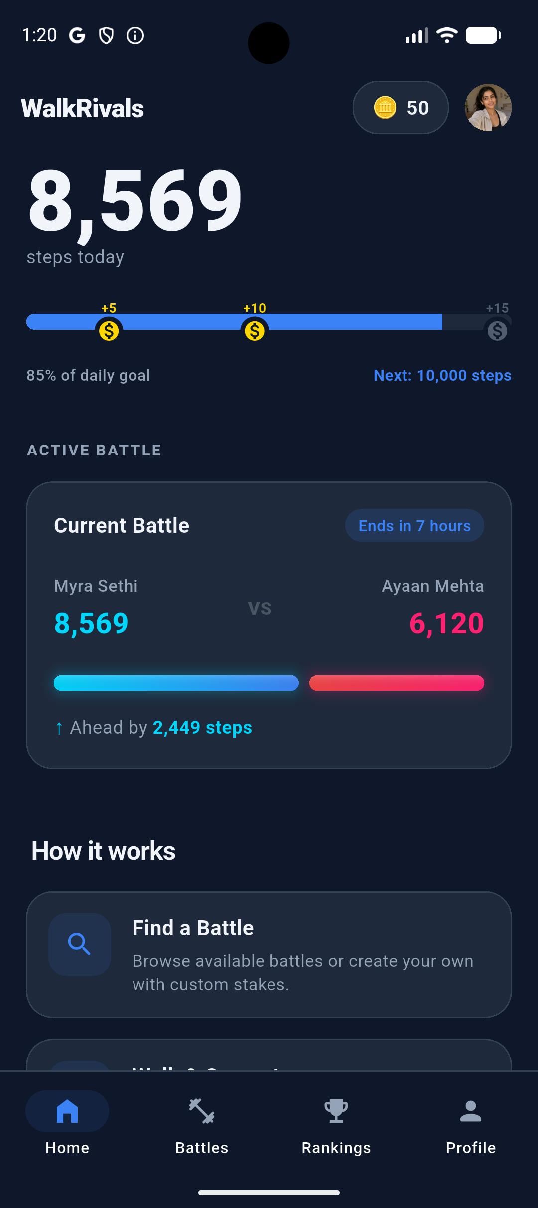 WalkRivals 1v1 Arena Interface